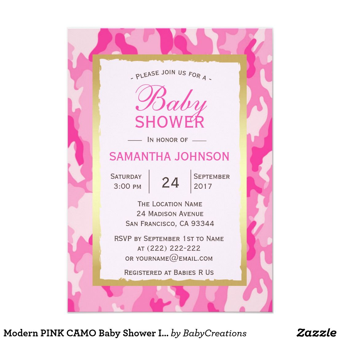 Modern Pink Camo Ba Shower Invitations Girl Zazzle Oh regarding proportions 1106 X 1106