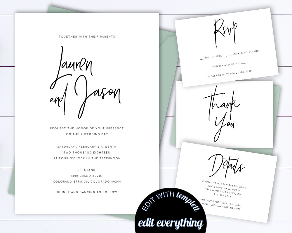 Modern Wedding Invitation Template Modern Wedding Invitations Etsy with regard to size 1000 X 800