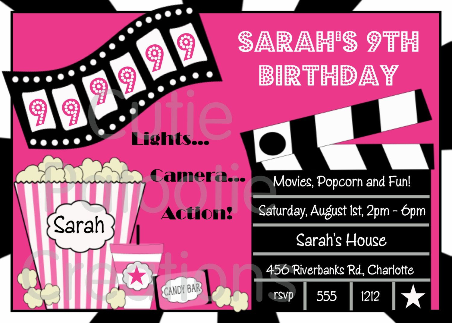Movie Birthday Invitations Movie Night Birthday Party Invitation with regard to sizing 1500 X 1071