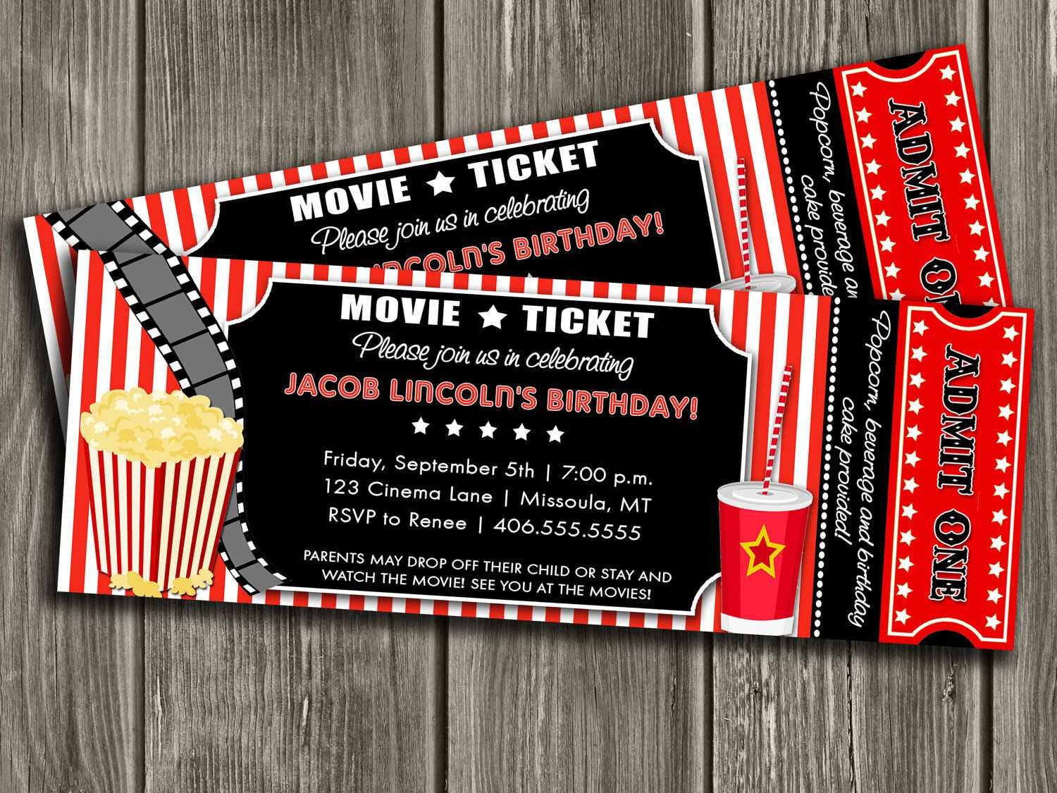 Movie Ticket Invitation Free Thank You Card Included 1500 Via for sizing 1500 X 1125