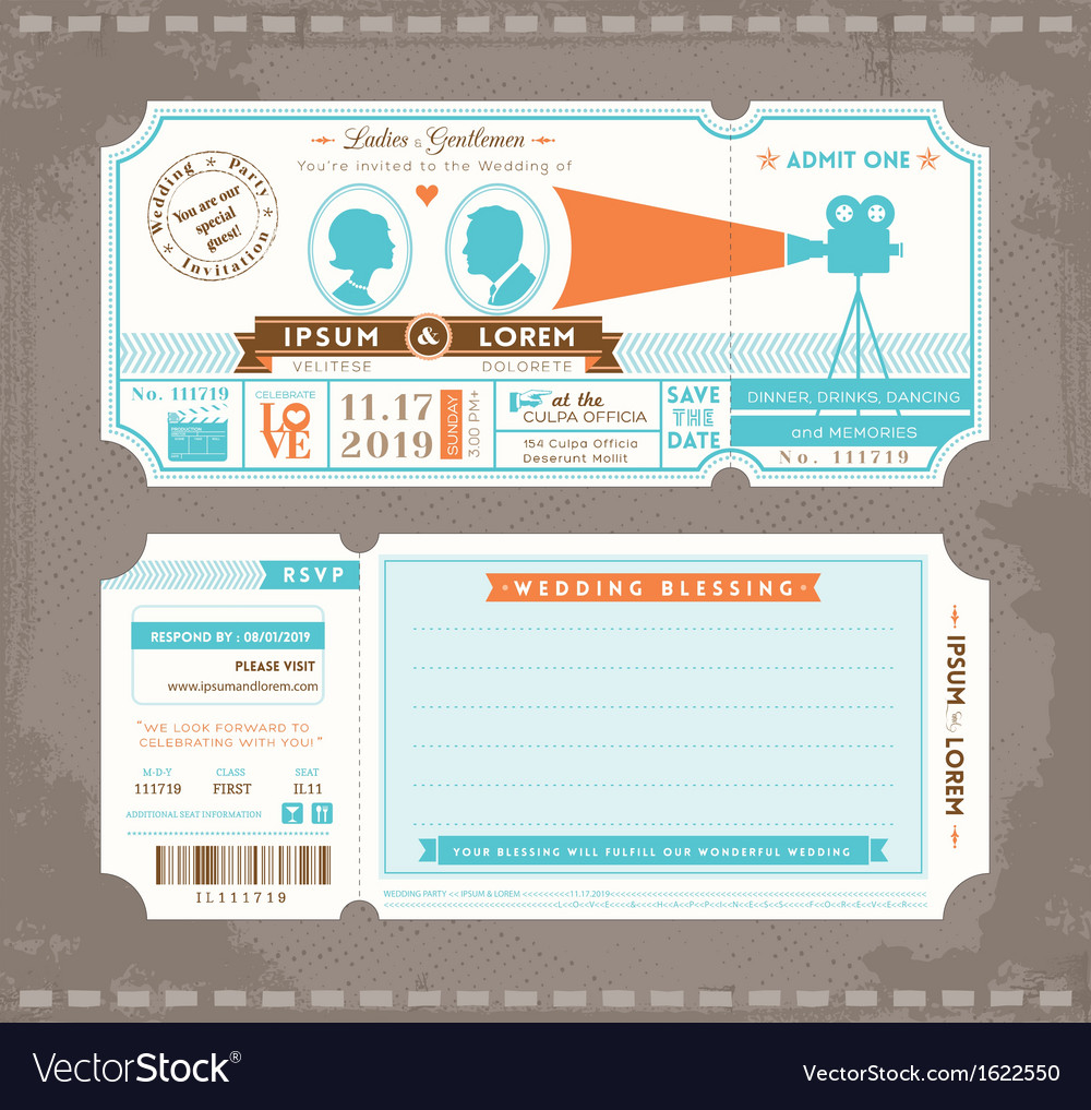 Movie Ticket Wedding Invitation Design Template Vector Image pertaining to size 1000 X 1017