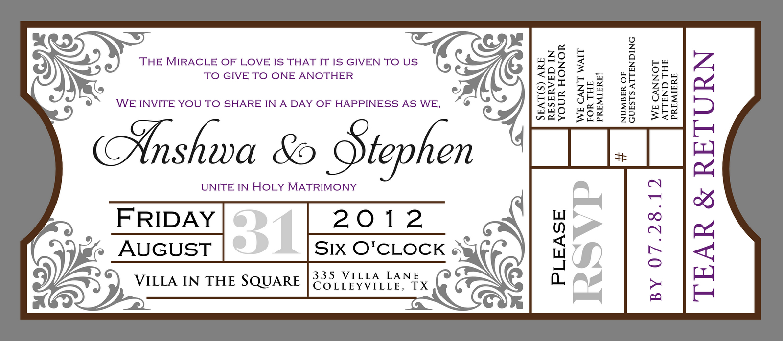 Movie Ticket Wedding Invitations Wedding Ticket Template Hola inside sizing 1600 X 697