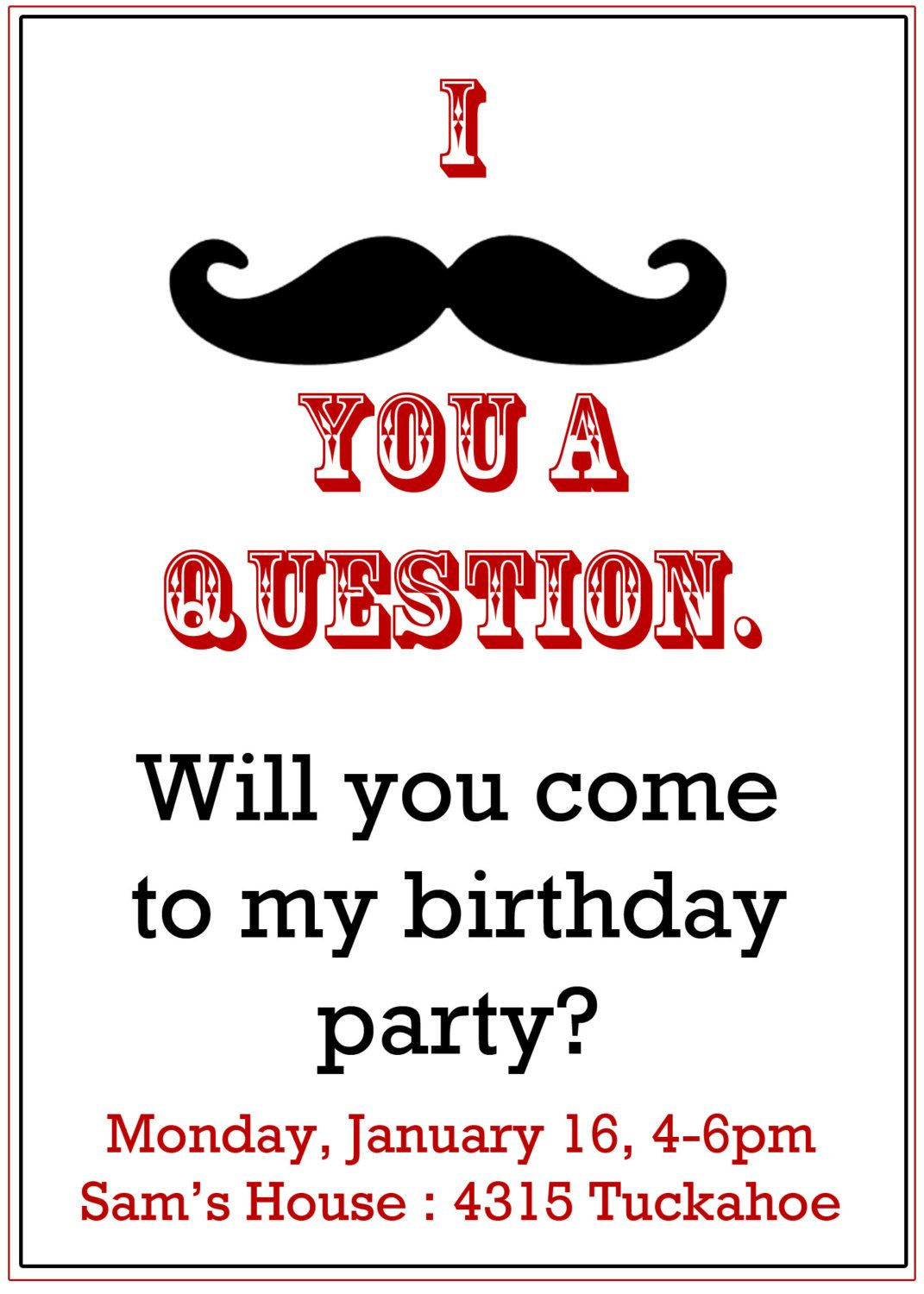 Mustache Party Invitation Boys Birthday Invitation Digial File within dimensions 1071 X 1500