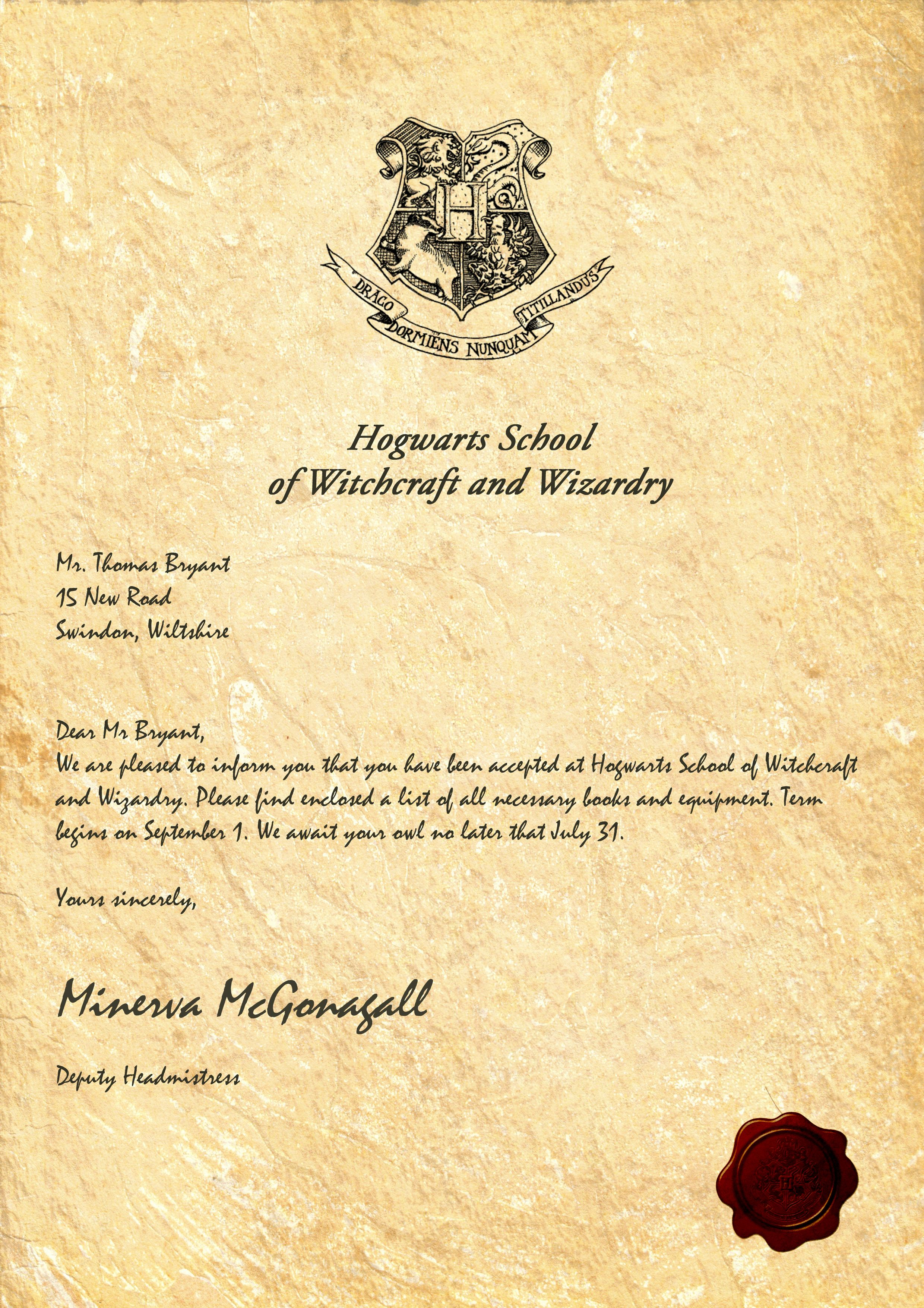 My Hogwarts Acceptance Letter Sadly My Owl Died From The Long Fly pertaining to measurements 2480 X 3508