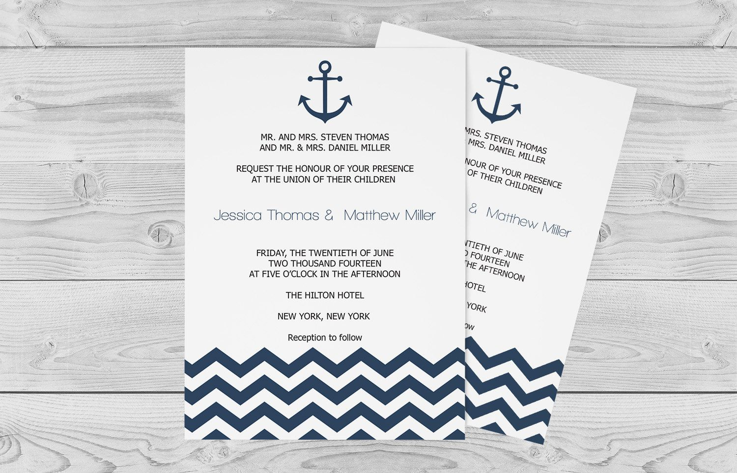 Nautical Wedding Invitation Template 5 X 7 Navy Anchor Chevron pertaining to dimensions 1500 X 964