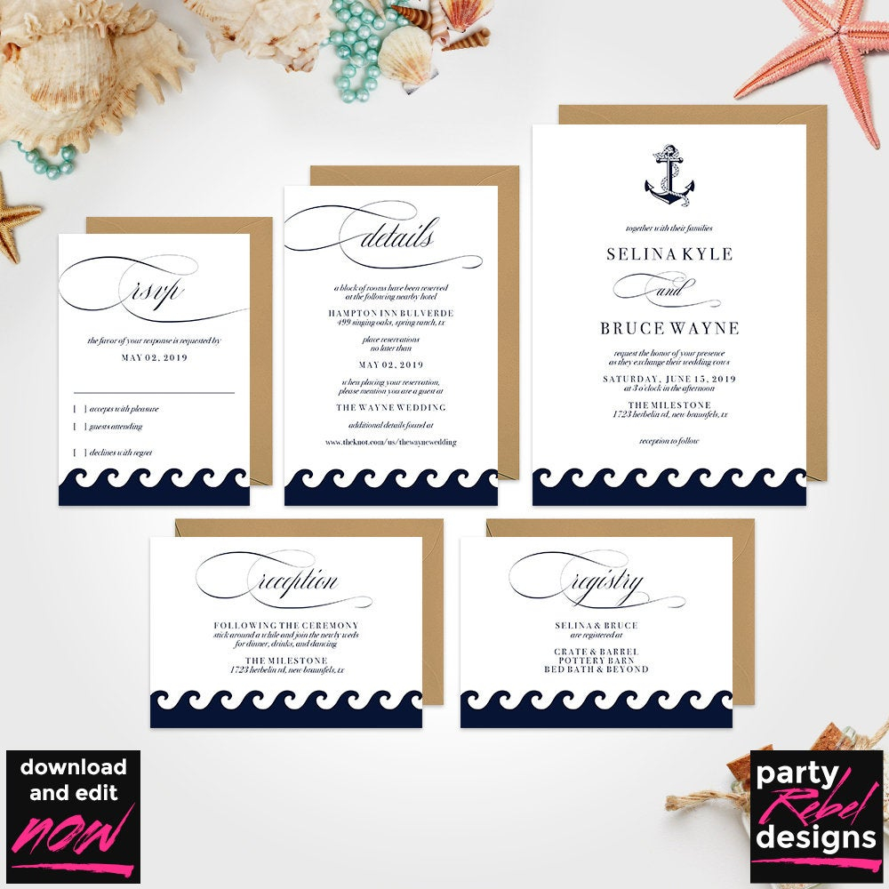 Nautical Wedding Invitation Template Nautical Invitation Etsy with regard to measurements 1000 X 1000