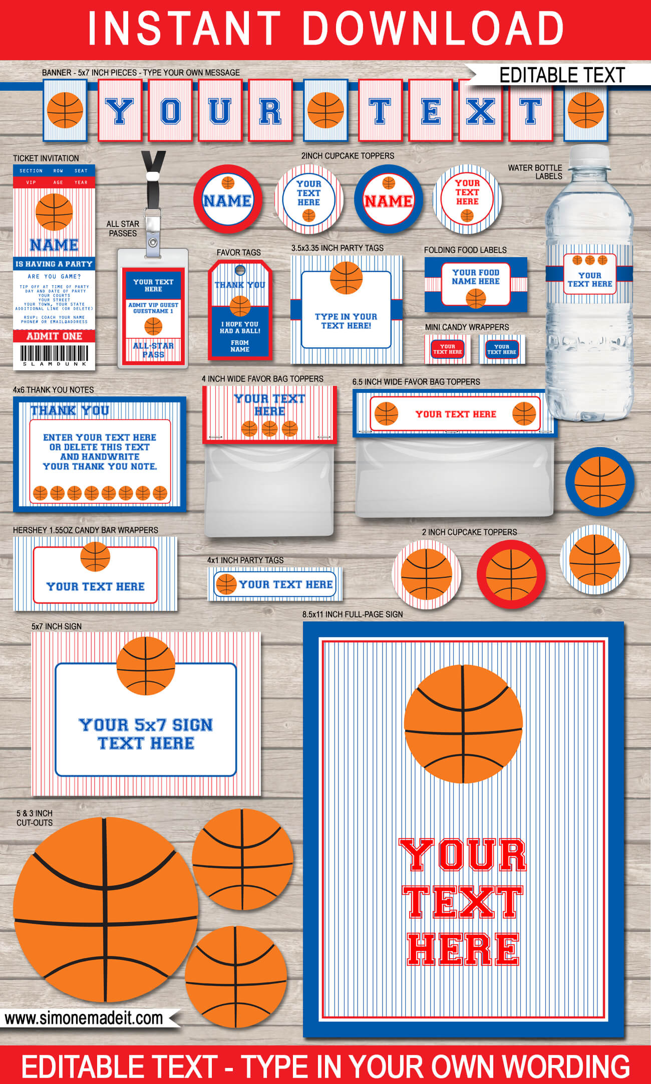 Navyred Basketball Printables Invitations Decorations within dimensions 1300 X 2163