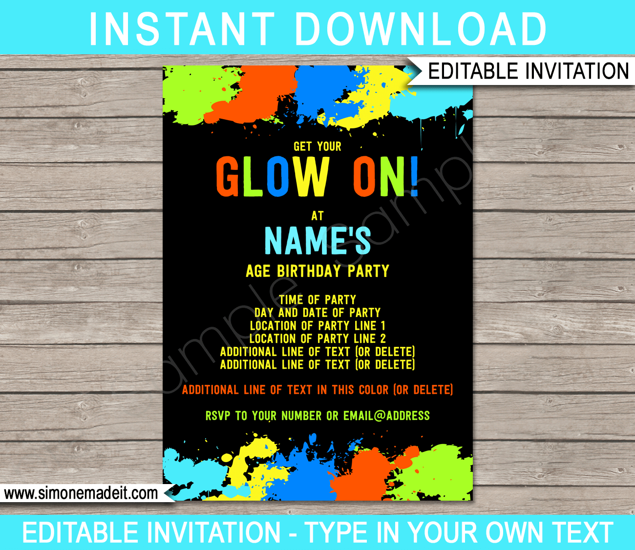 Neon Glow Birthday Invitation Template Printable Neon Glow Party regarding dimensions 1300 X 1126