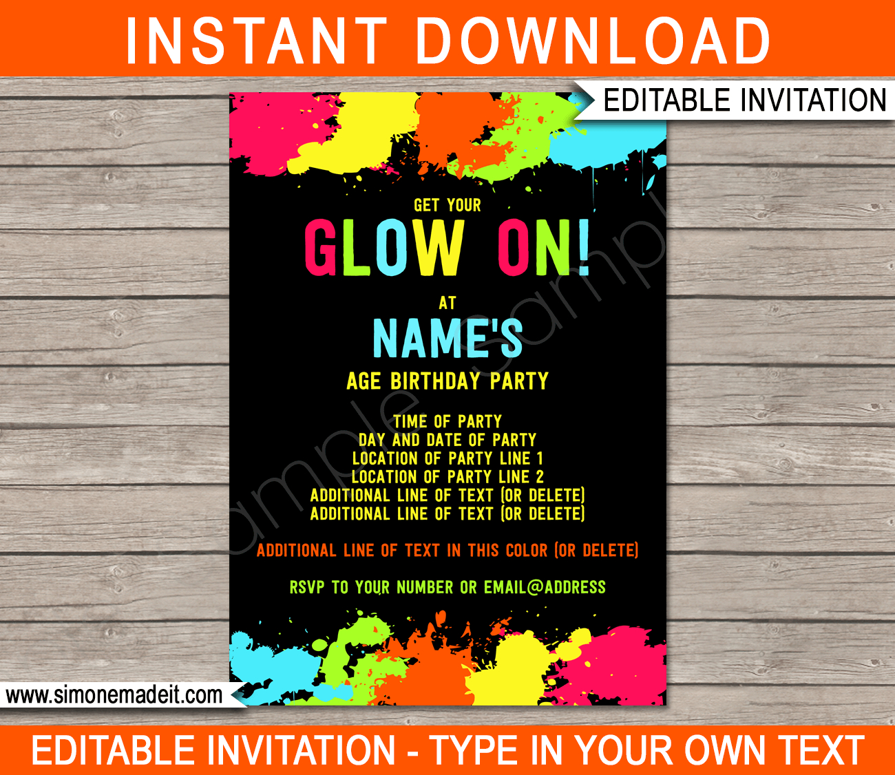 Neon Glow Birthday Party Invite Template Printable Neon Glow within dimensions 1300 X 1126