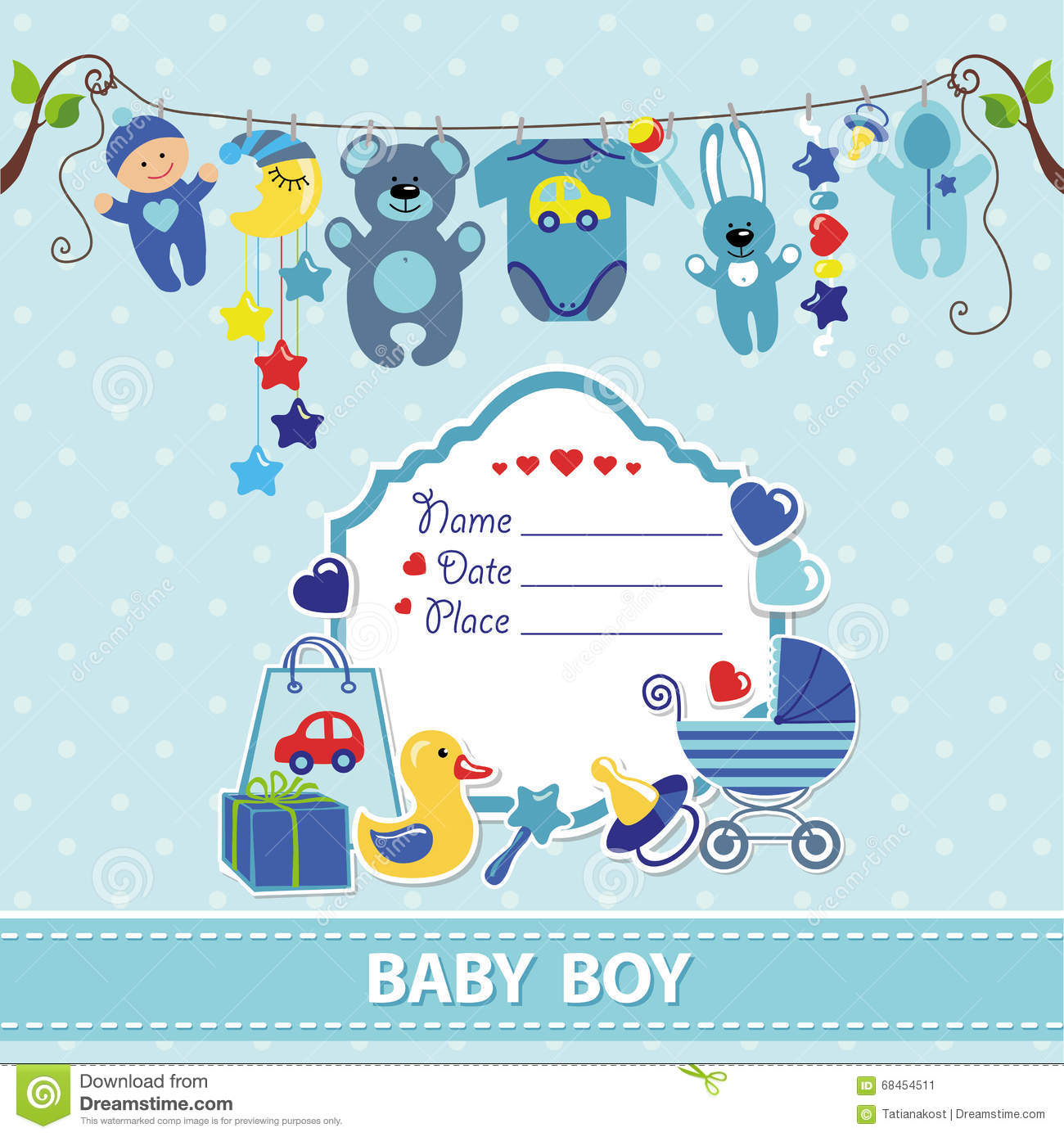 New Born Ba Boy Card Shower Invitation Template Stock Vector intended for proportions 1300 X 1389
