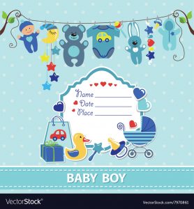 New Born Ba Boy Card Shower Invitation Template Vector Image regarding size 1000 X 1079