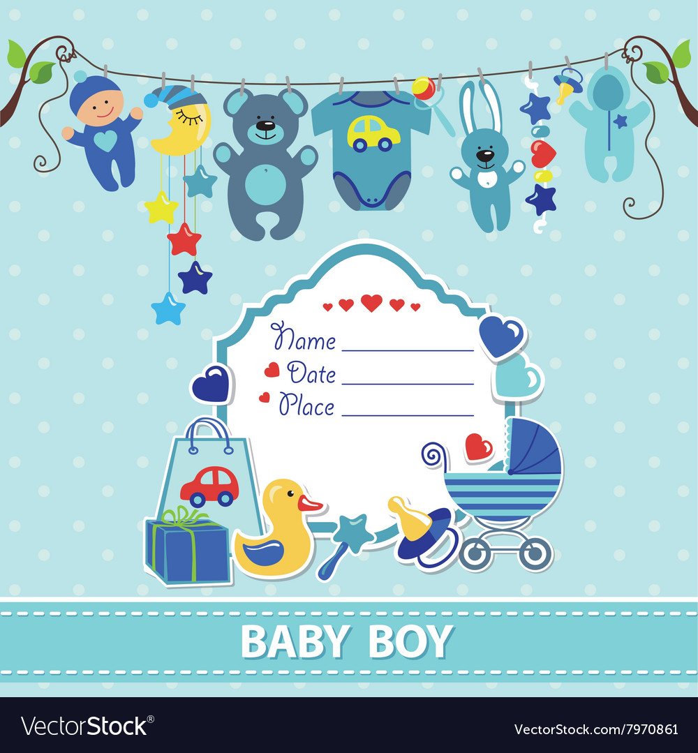 New Born Ba Boy Card Shower Invitation Template Vector Image regarding sizing 1000 X 1079