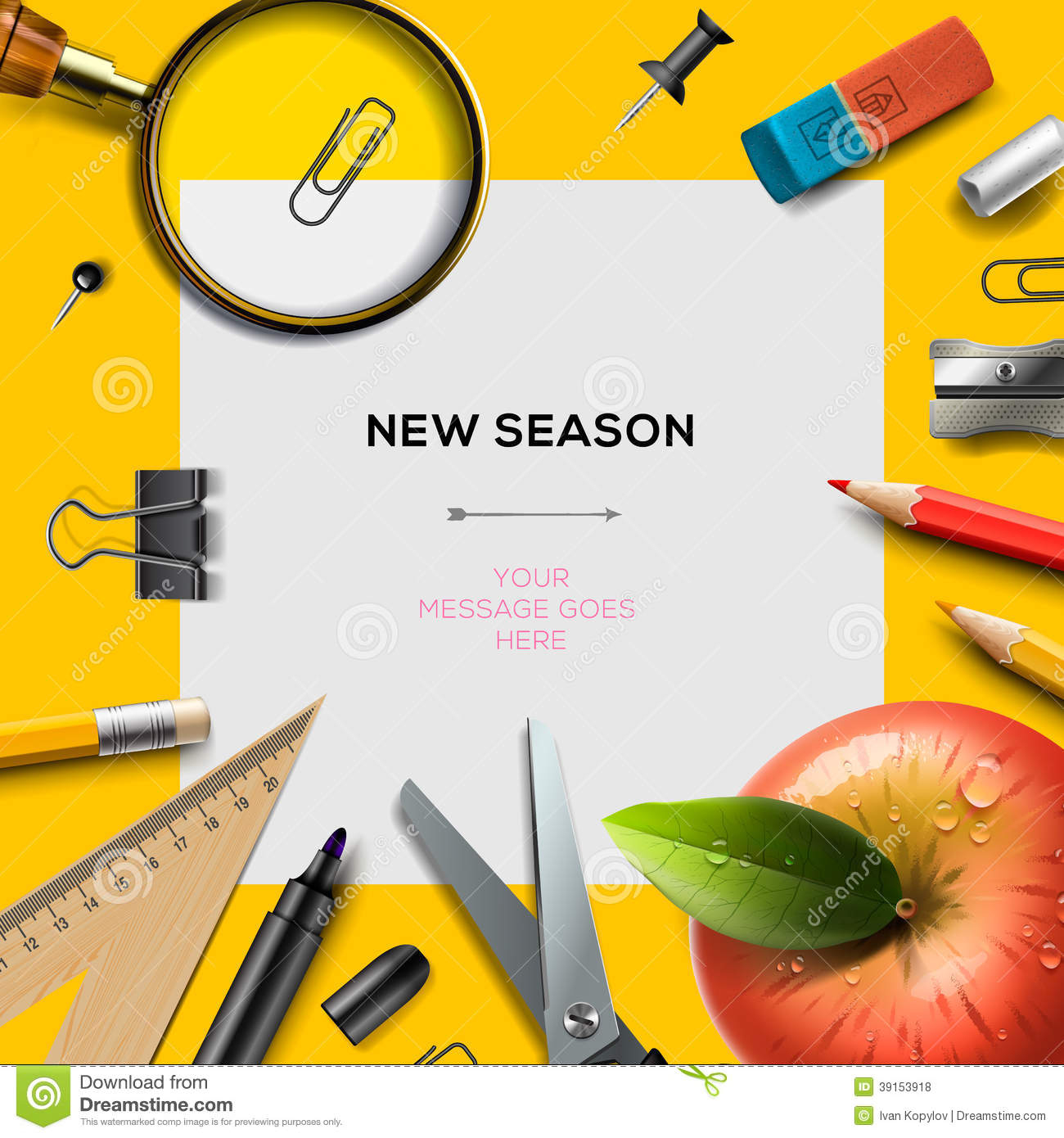 New School Season Template With Office Supplies Stock Illustration inside dimensions 1300 X 1390