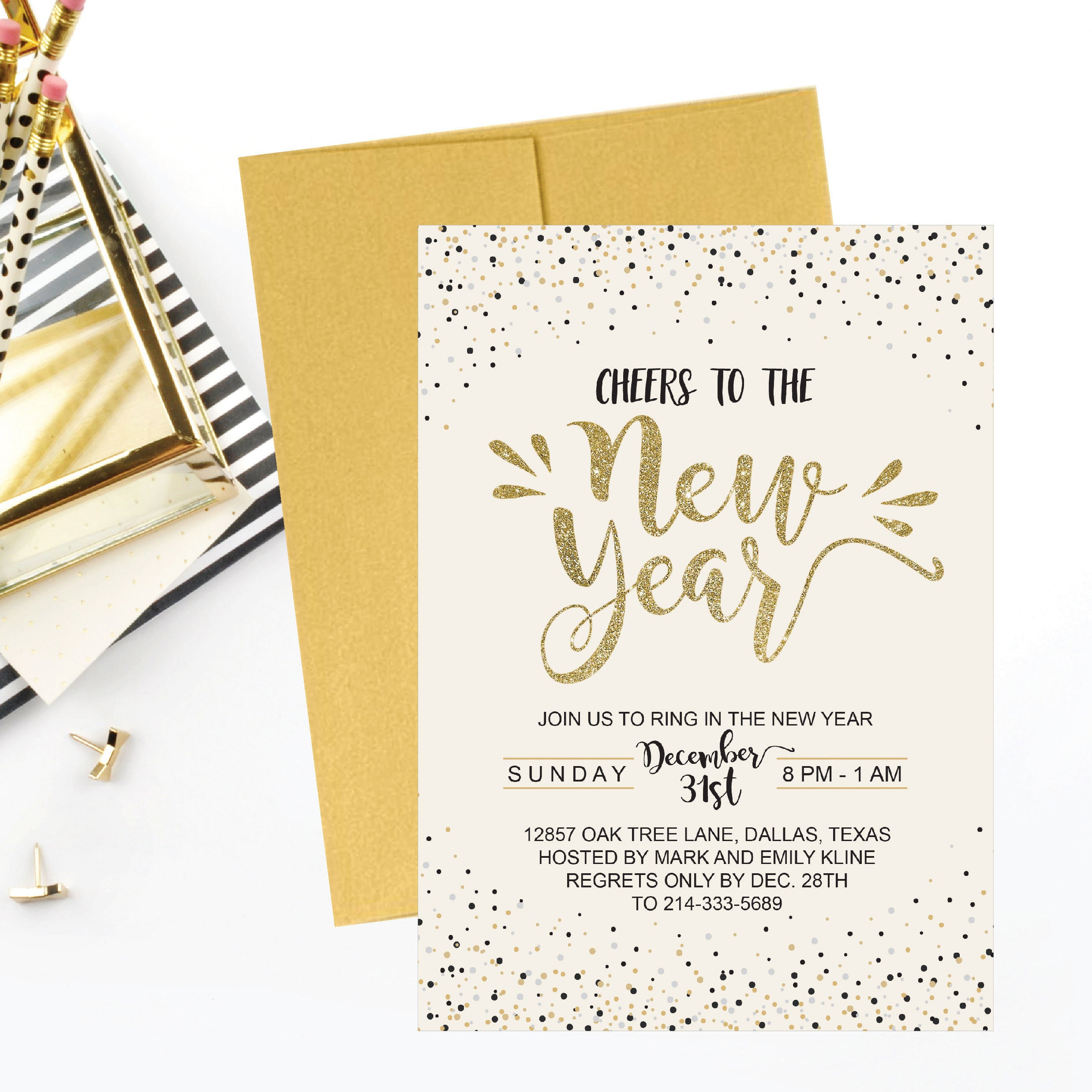 New Years Eve Party Invitation Template Gold Cheers To Etsy throughout dimensions 2476 X 2476