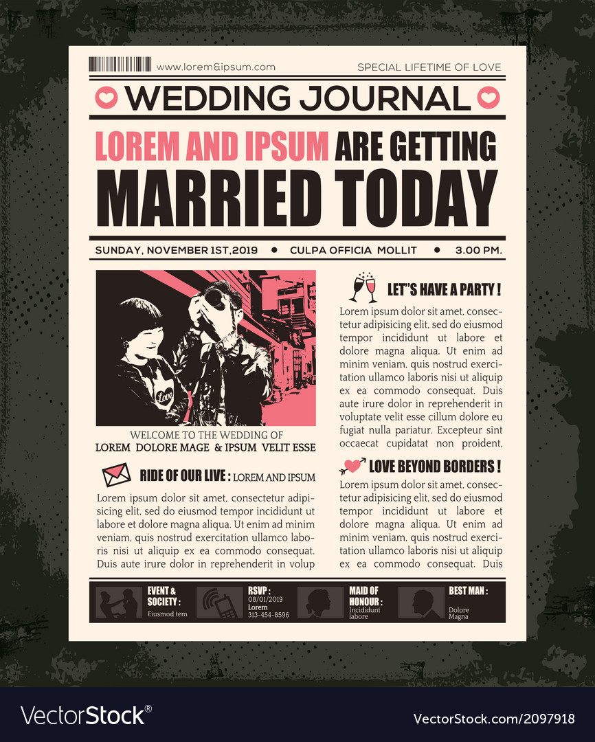 Newspaper Style Wedding Invitation Design Template with dimensions 866 X 1080