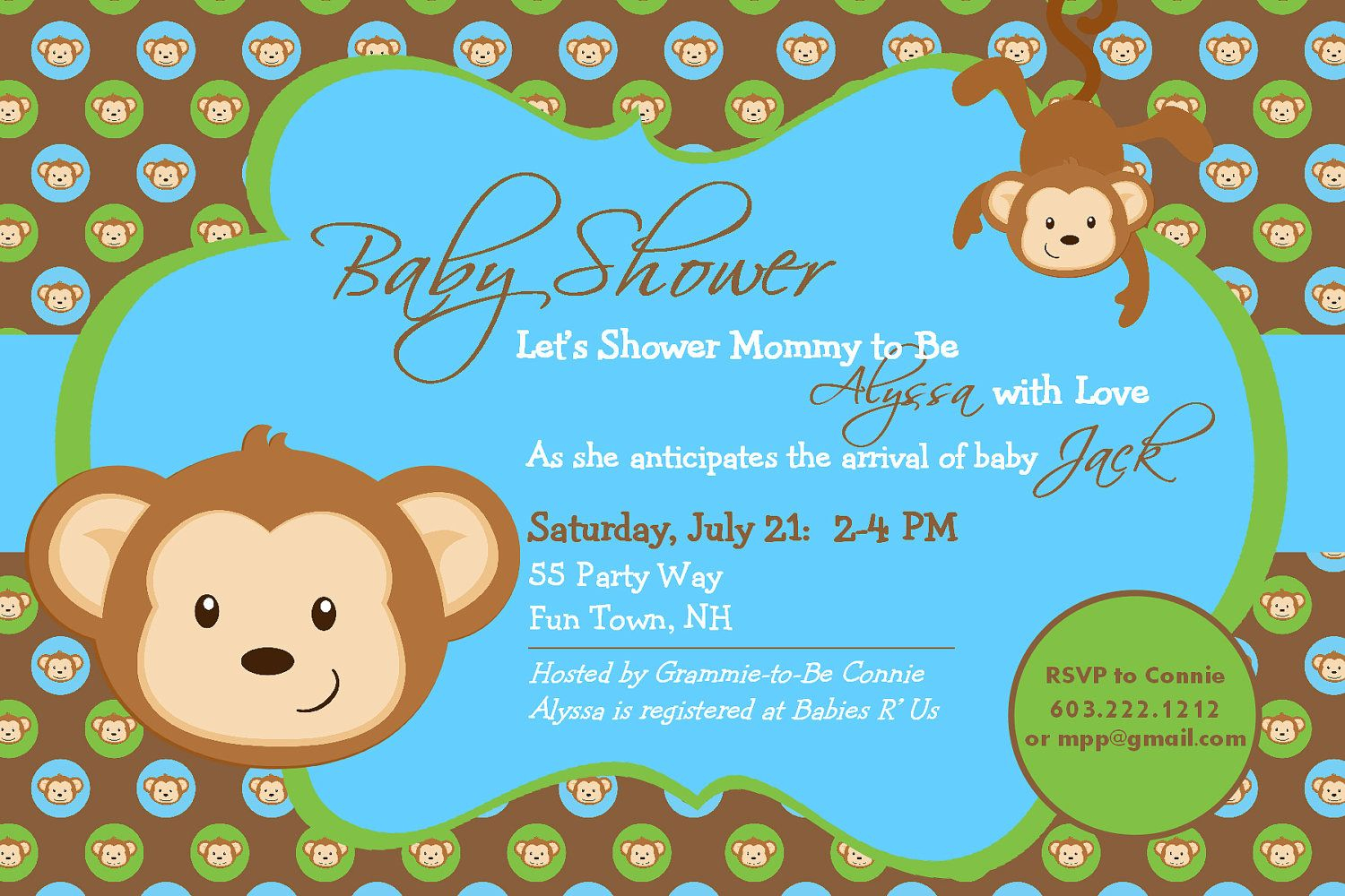 Nice Free Template Ba Shower Monkey Invitations Bagvania for dimensions 1500 X 1000