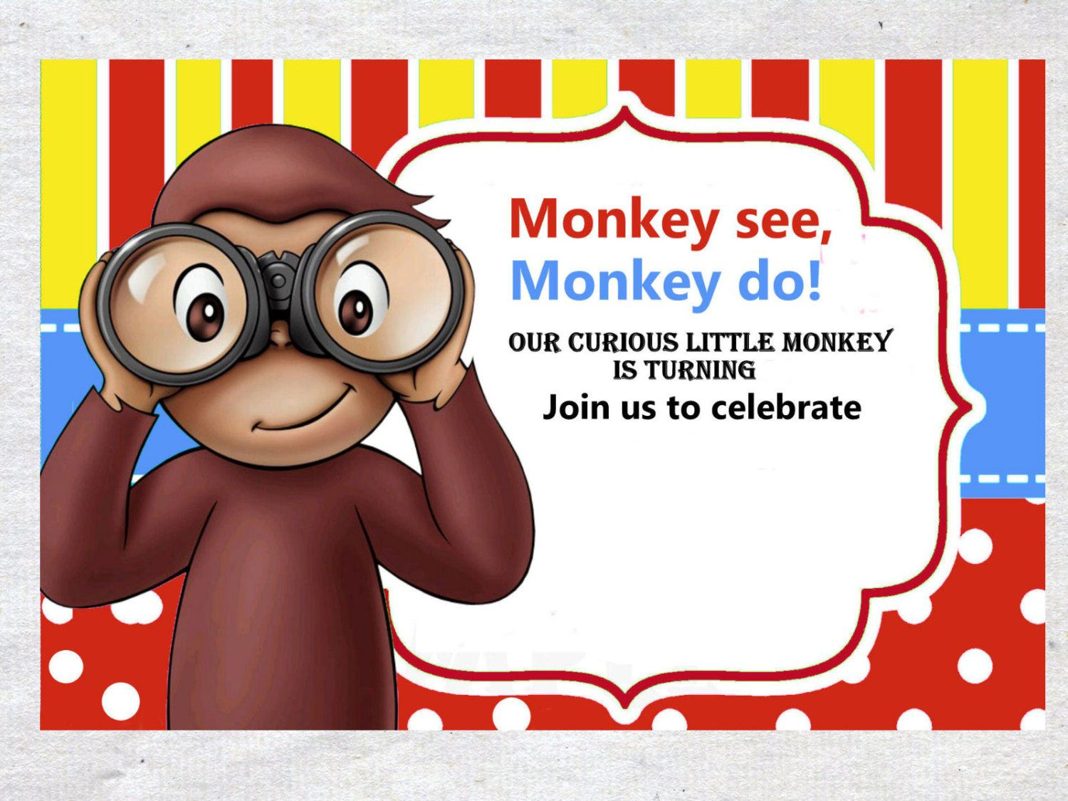 Nice Free Template Free Printable Curious George Colorful Invitation for size 1500 X 1125