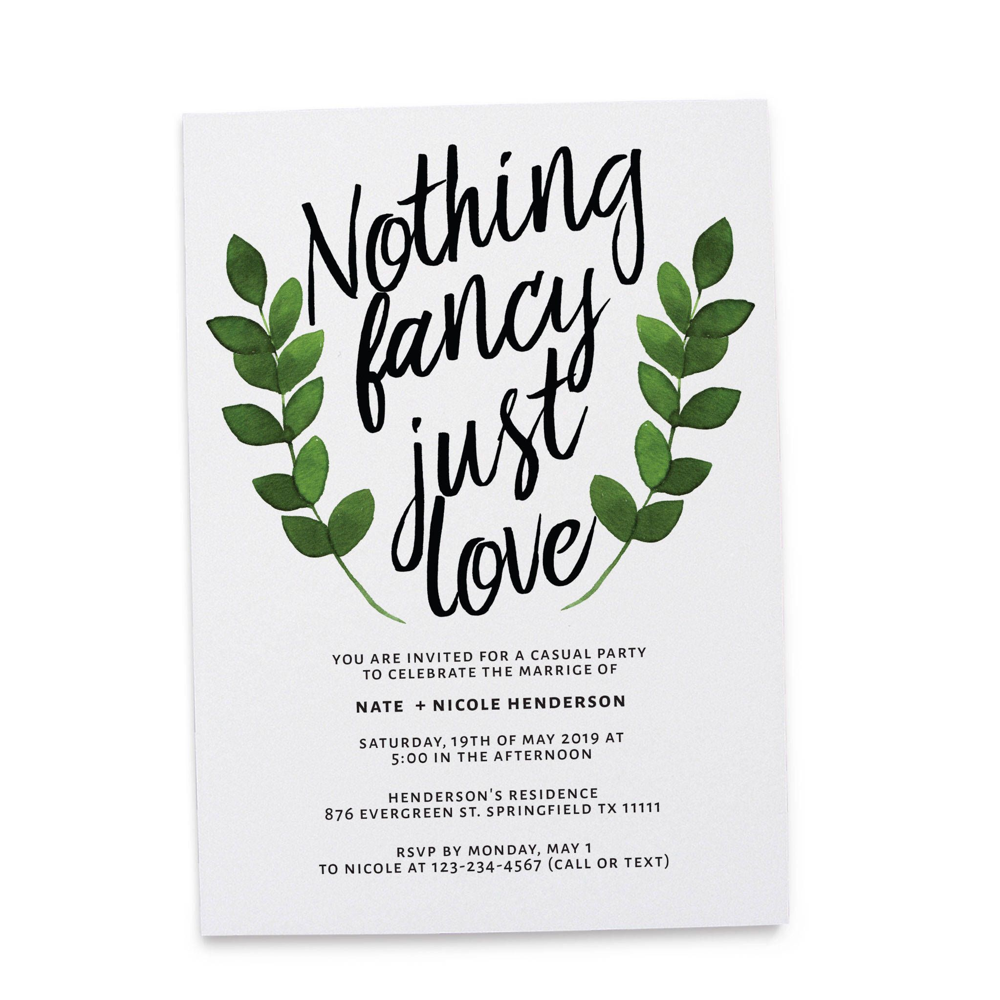 Nothing Fancy Just Love Elopement Wedding Reception Invitation Cards regarding size 2046 X 2046