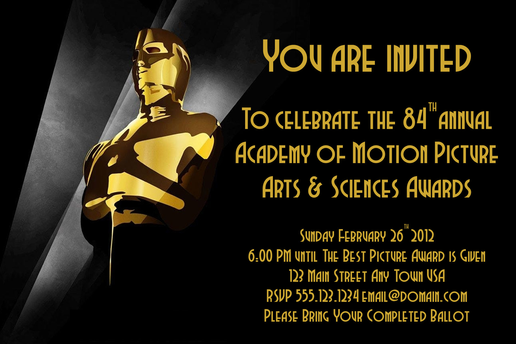Oscar Party Invite Hmh Designs for sizing 1800 X 1200