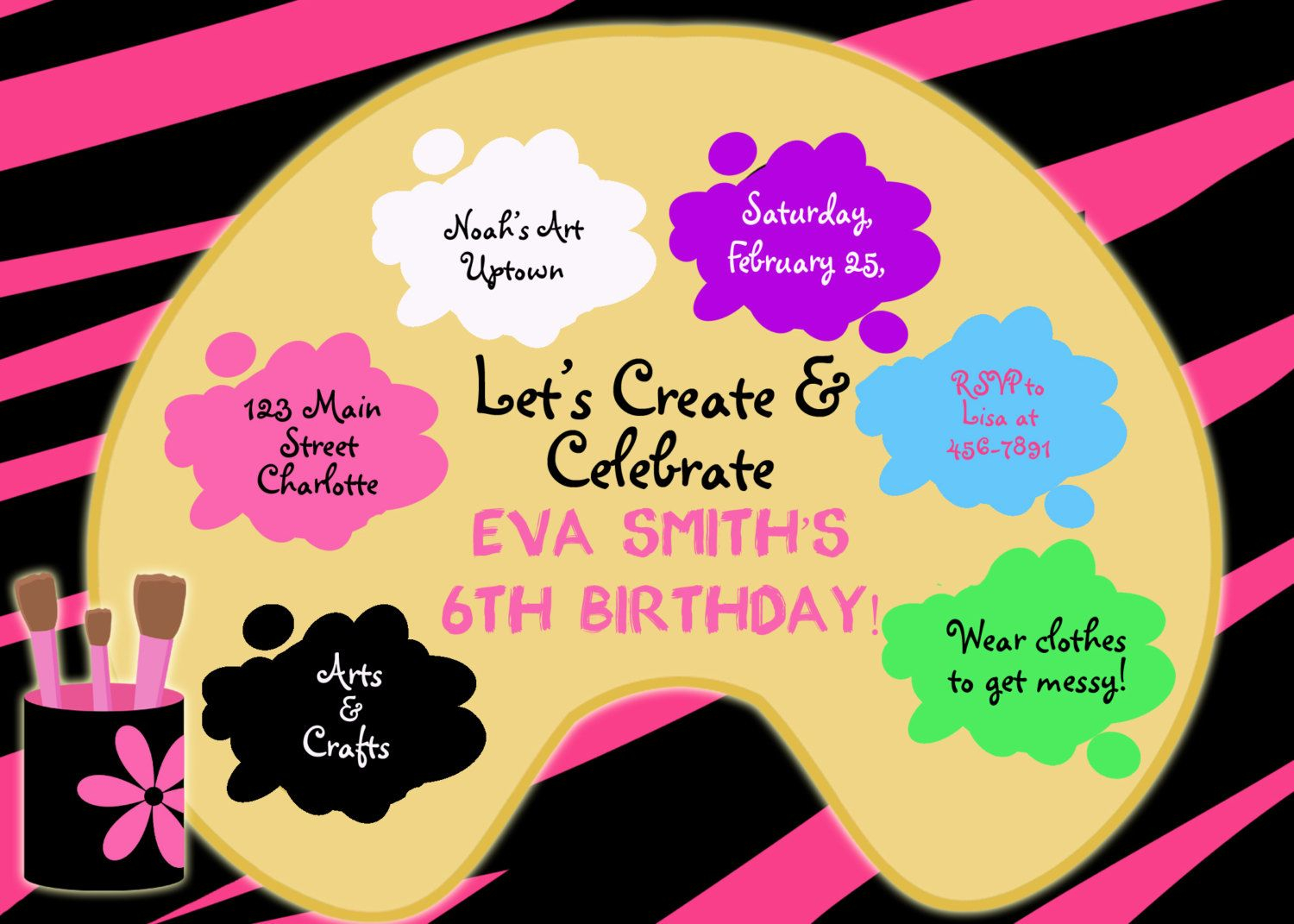 Paint Birthday Party Invitation Art Party Arts And Crafts Party throughout size 1500 X 1071