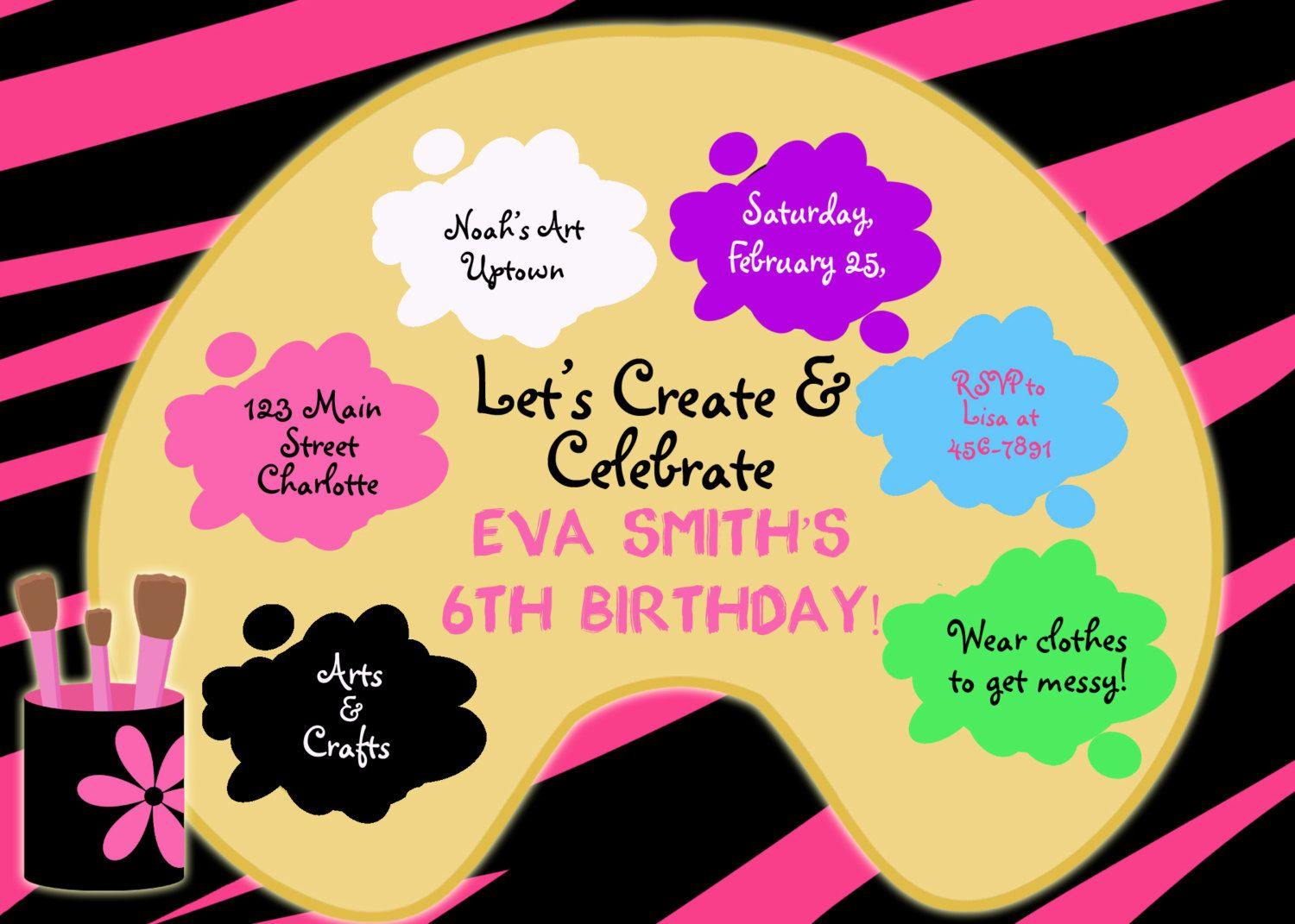 Paint Party Birthday Invitation Art Party Arts And Crafts Party throughout size 1500 X 1071