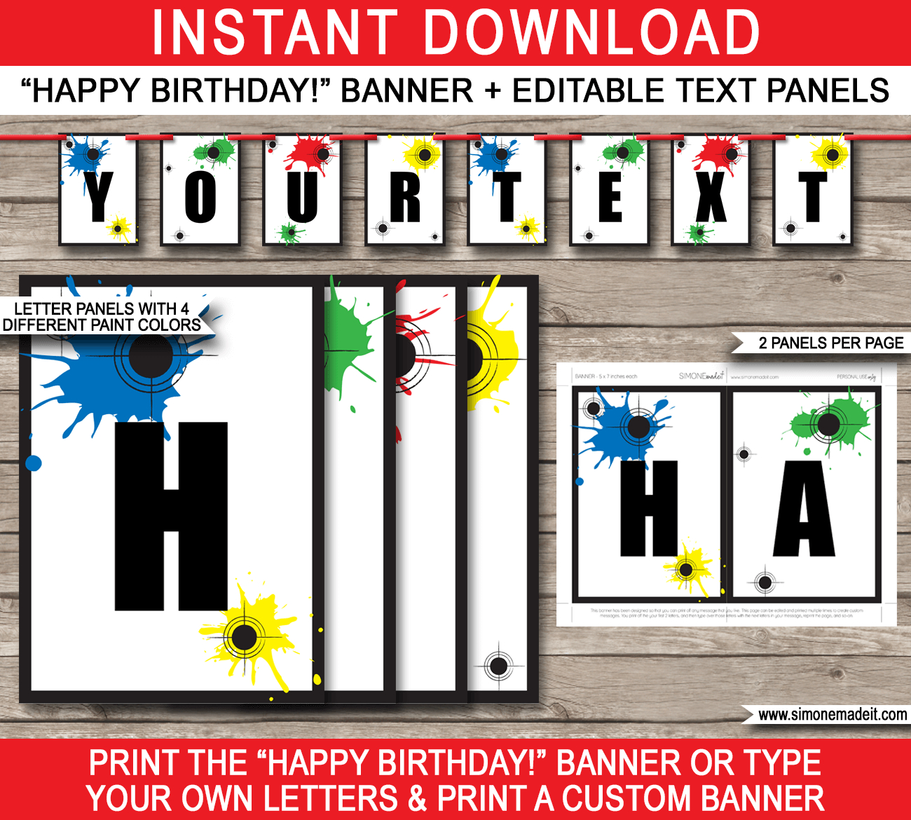 Paintball Party Banner Template Birthday Banner Editable Bunting in measurements 1300 X 1170