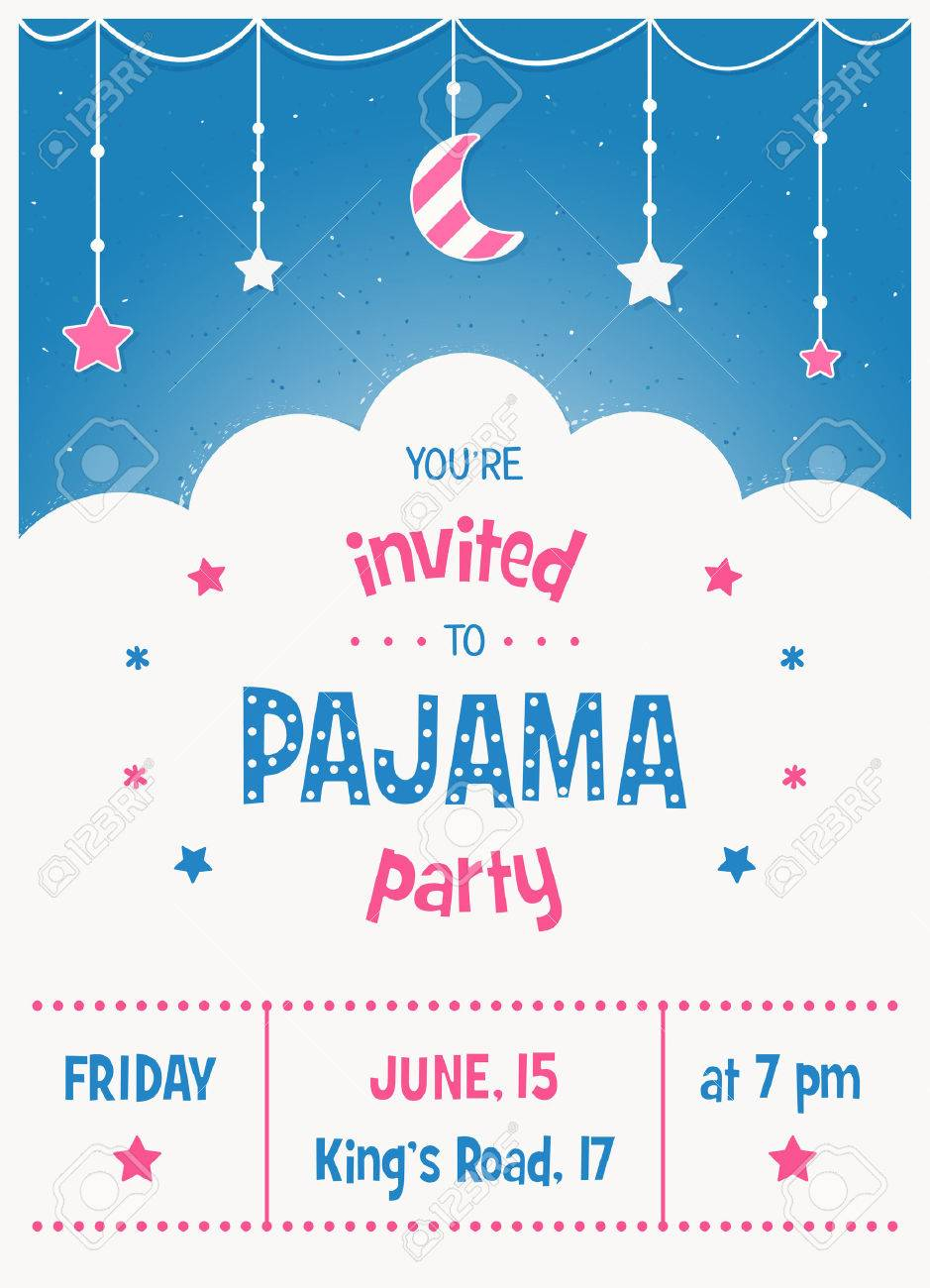 Pajama Sleepover Kids Party Invitation Card Or Poster Template for size 939 X 1300