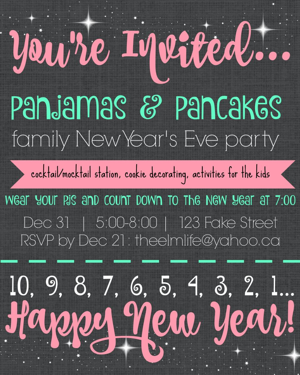 Pajamas Pancakes Family New Years Eve Party Invitation Template regarding measurements 960 X 1200