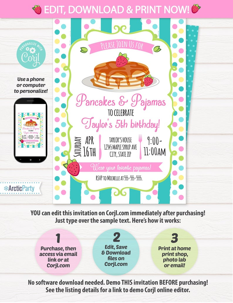 Pancakes Pajamas Invitation Pancake Birthday Invitation Etsy with regard to size 794 X 1032