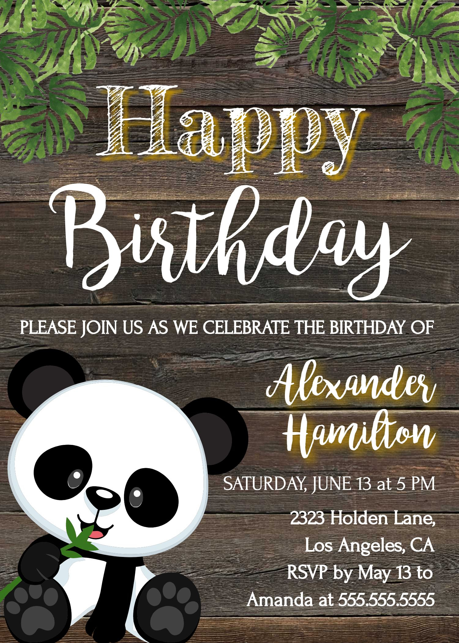 Panda Birthday Party Invitation Template Tropical Hawaii Rustic with regard to size 1500 X 2100