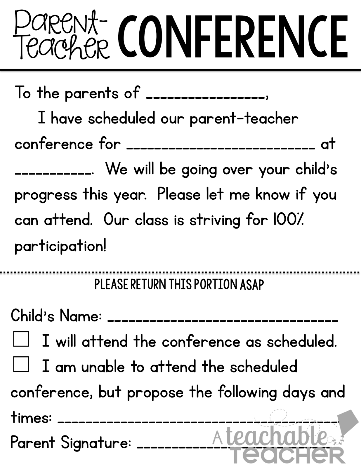 Parent Teacher Conference Forms Teach Parent Teacher Conference intended for measurements 1236 X 1600