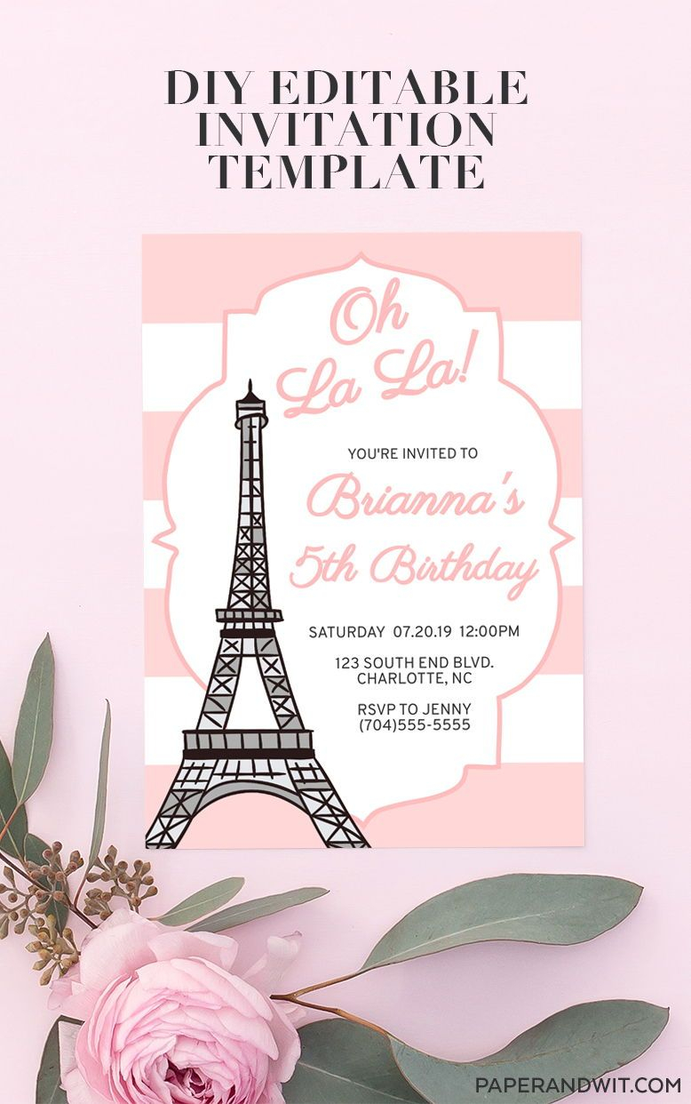 Paris Birthday Invitation For Girls Instant Download Paris Birthday regarding size 778 X 1242