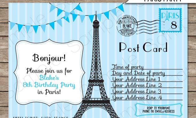 Paris Party Invitations Template Blue for size 1300 X 1126