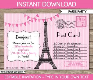 Paris Party Invitations Template Postcard To Paris for measurements 1300 X 1126