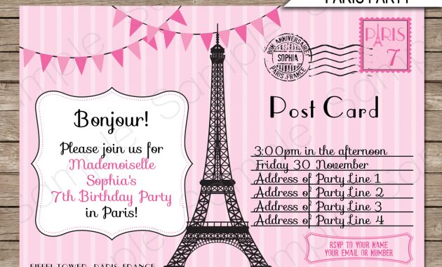 Paris Party Invitations Template Postcard To Paris for measurements 1300 X 1126