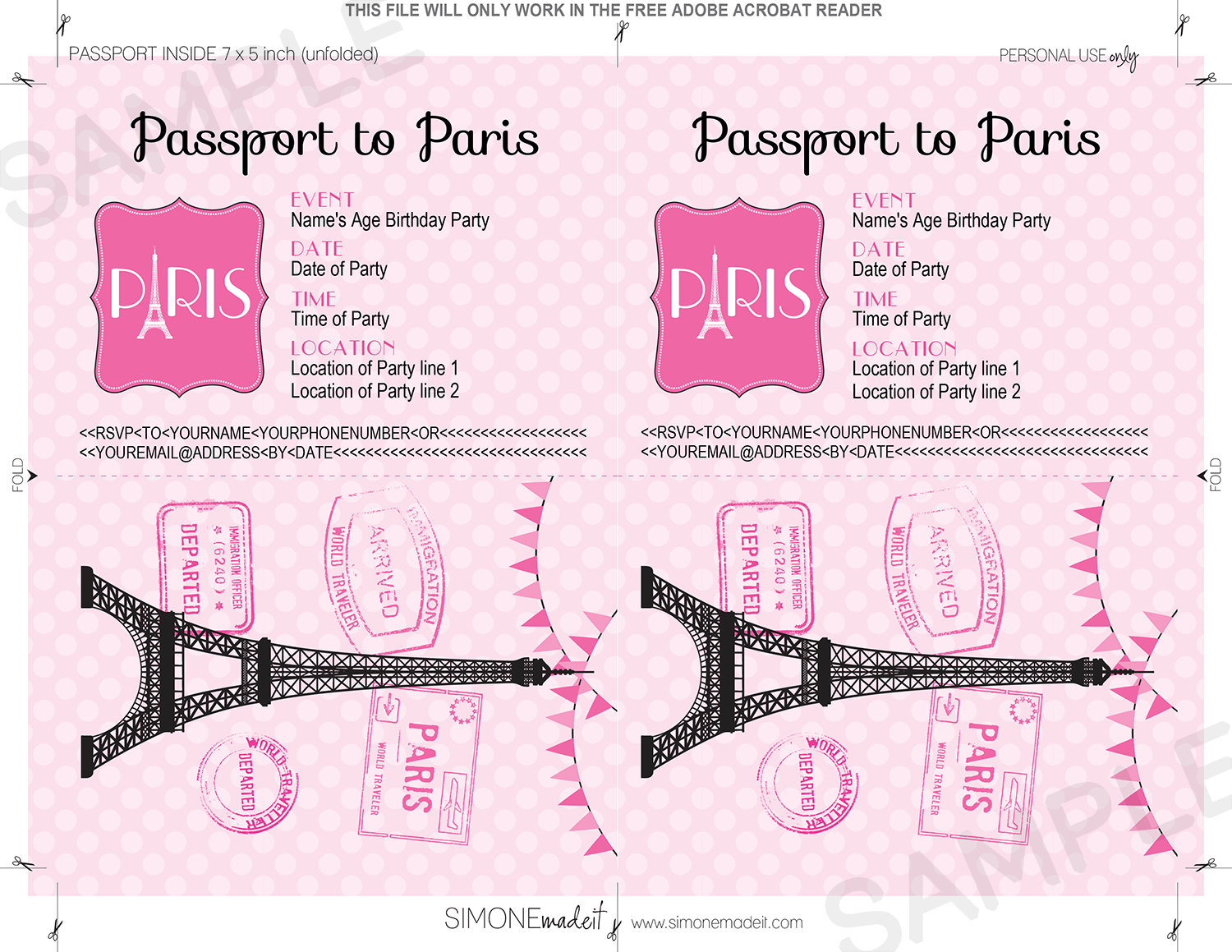 Paris Party Passport Invitations Template Pink Art Vulture inside dimensions 1500 X 1159