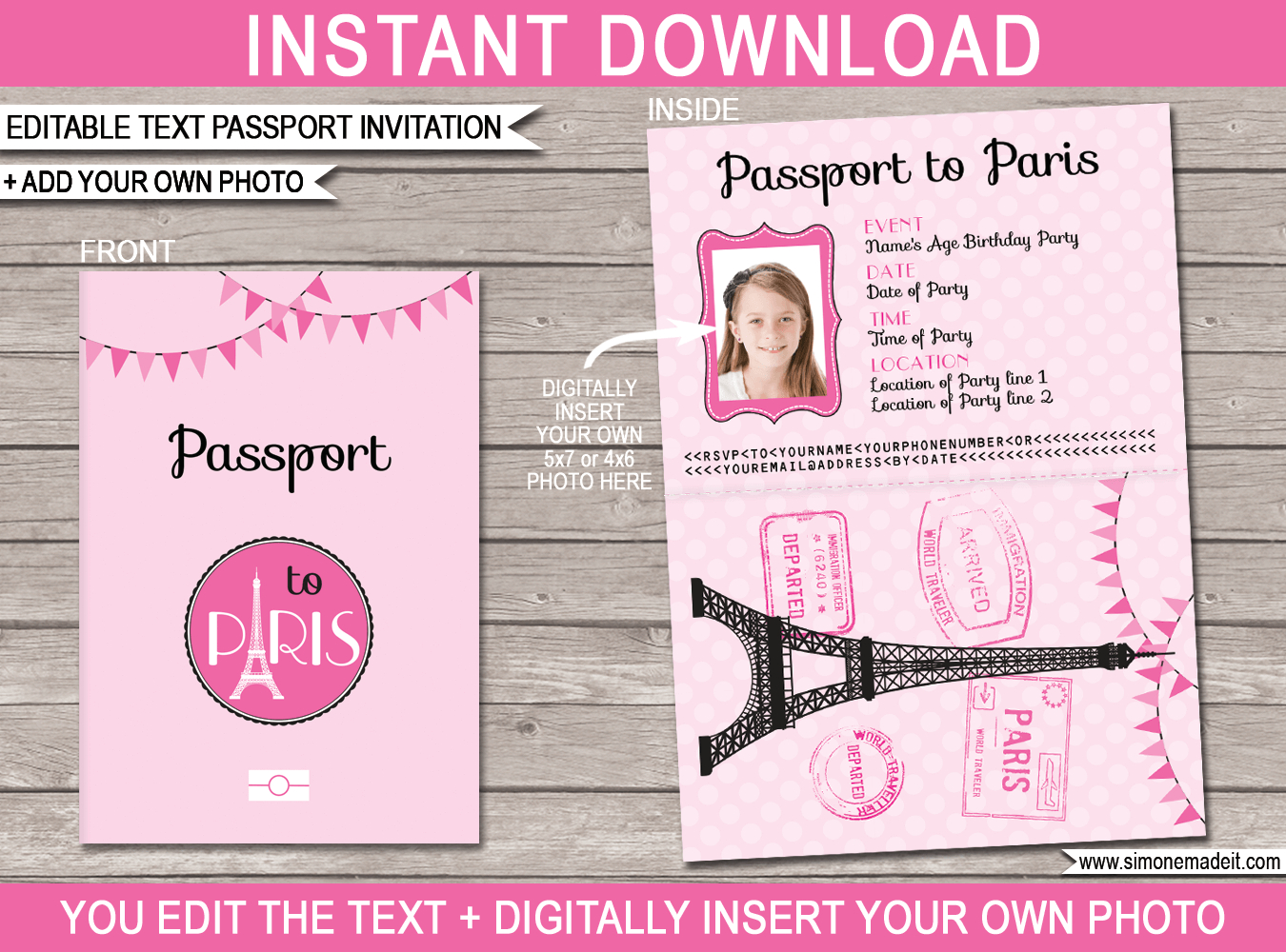 Paris Party Passport Invitations Template Pink throughout measurements 1350 X 1000