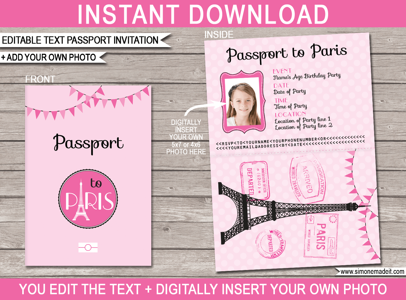 Paris Party Passport Invitations Template Pink with regard to dimensions 1350 X 1000