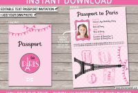 Paris Passport Invitation Template With Photo Paris Birthday Party within sizing 1350 X 1000