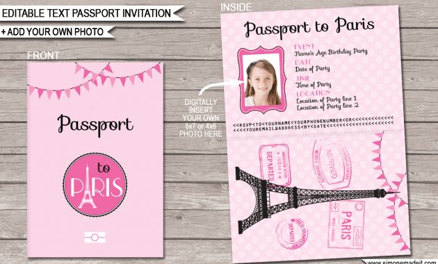 Paris Passport Invitation Template With Photo Paris Birthday Party within sizing 1350 X 1000