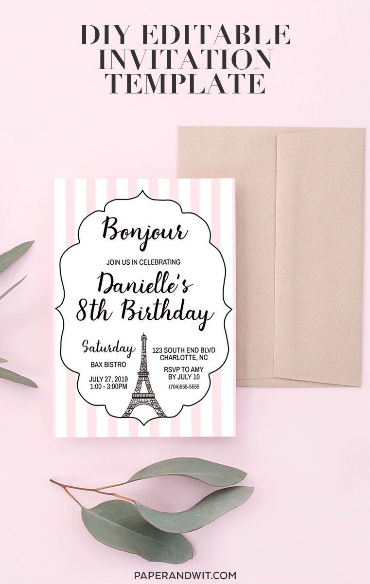 Paris Theme Party Invitations Parisian Birthday Invitation Pink regarding size 761 X 1200