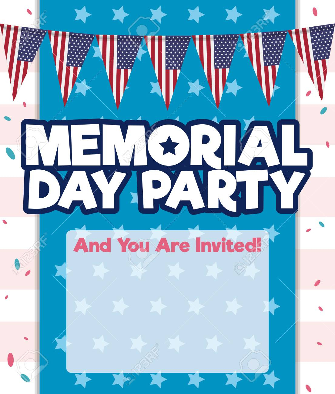 Party Invitation Template With Patriotic Buntings Design Confetti regarding proportions 1105 X 1300