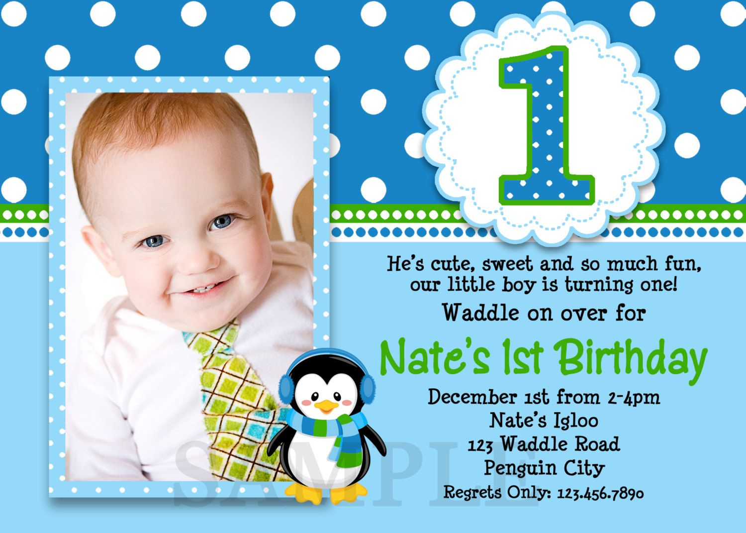 Penguin Birthday Invitation Penguin 1st Birthday Party Invites for size 1500 X 1071