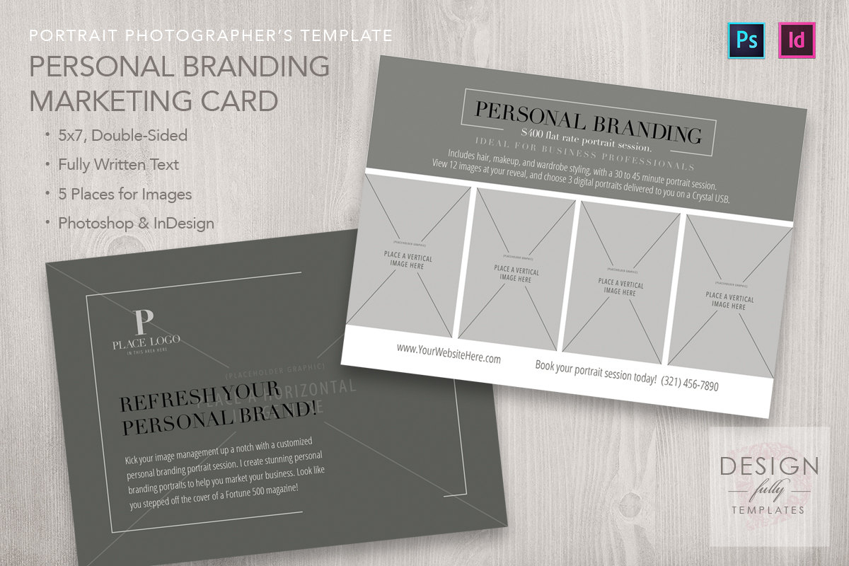 Personal Branding 5x7 Marketing Card Template Indesign Cs4 Cc Photoshop Cs6 Cc in size 1200 X 800