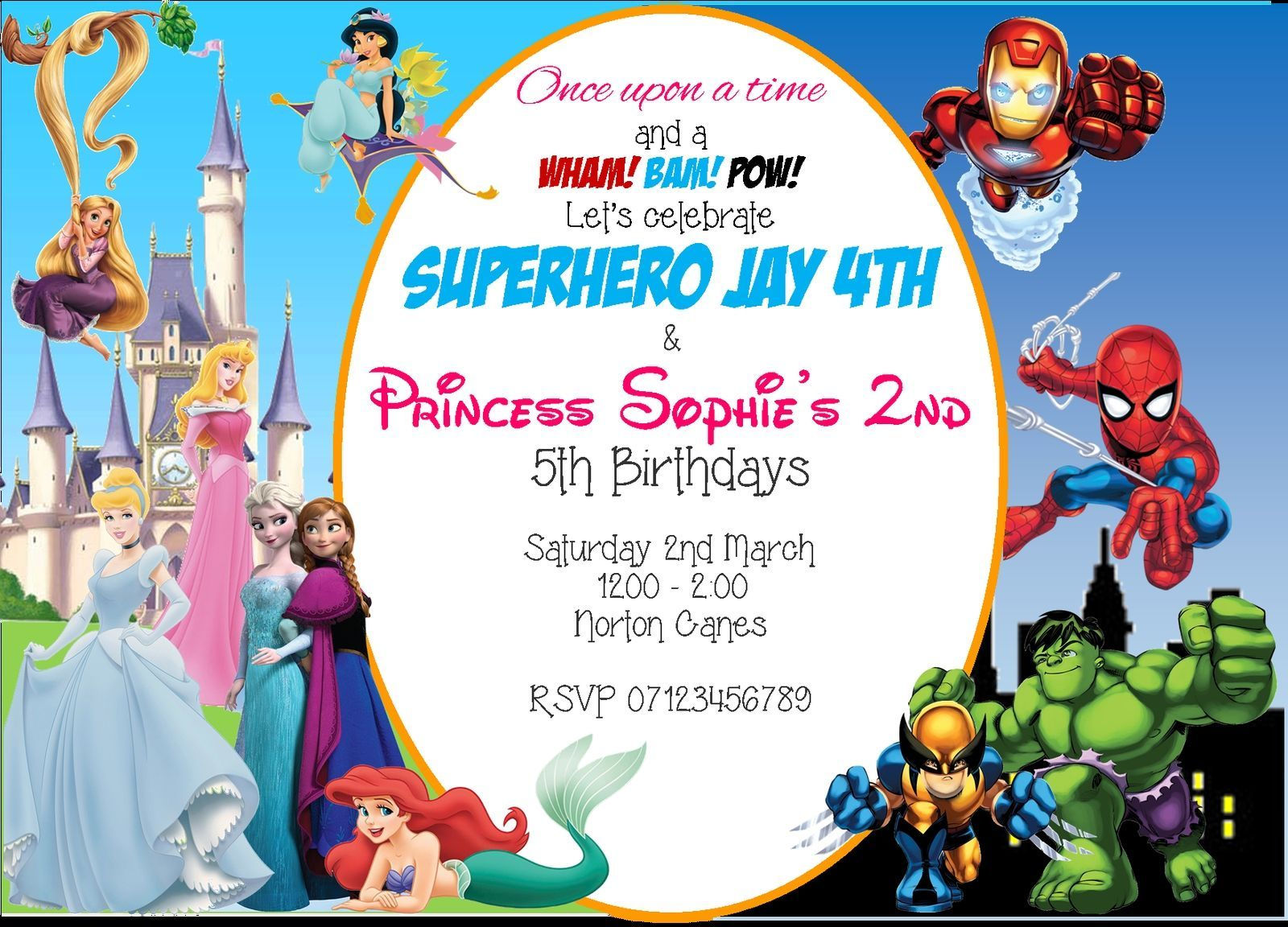 Personalised Princess And Super Hero Party Invitation In Home throughout sizing 1600 X 1152
