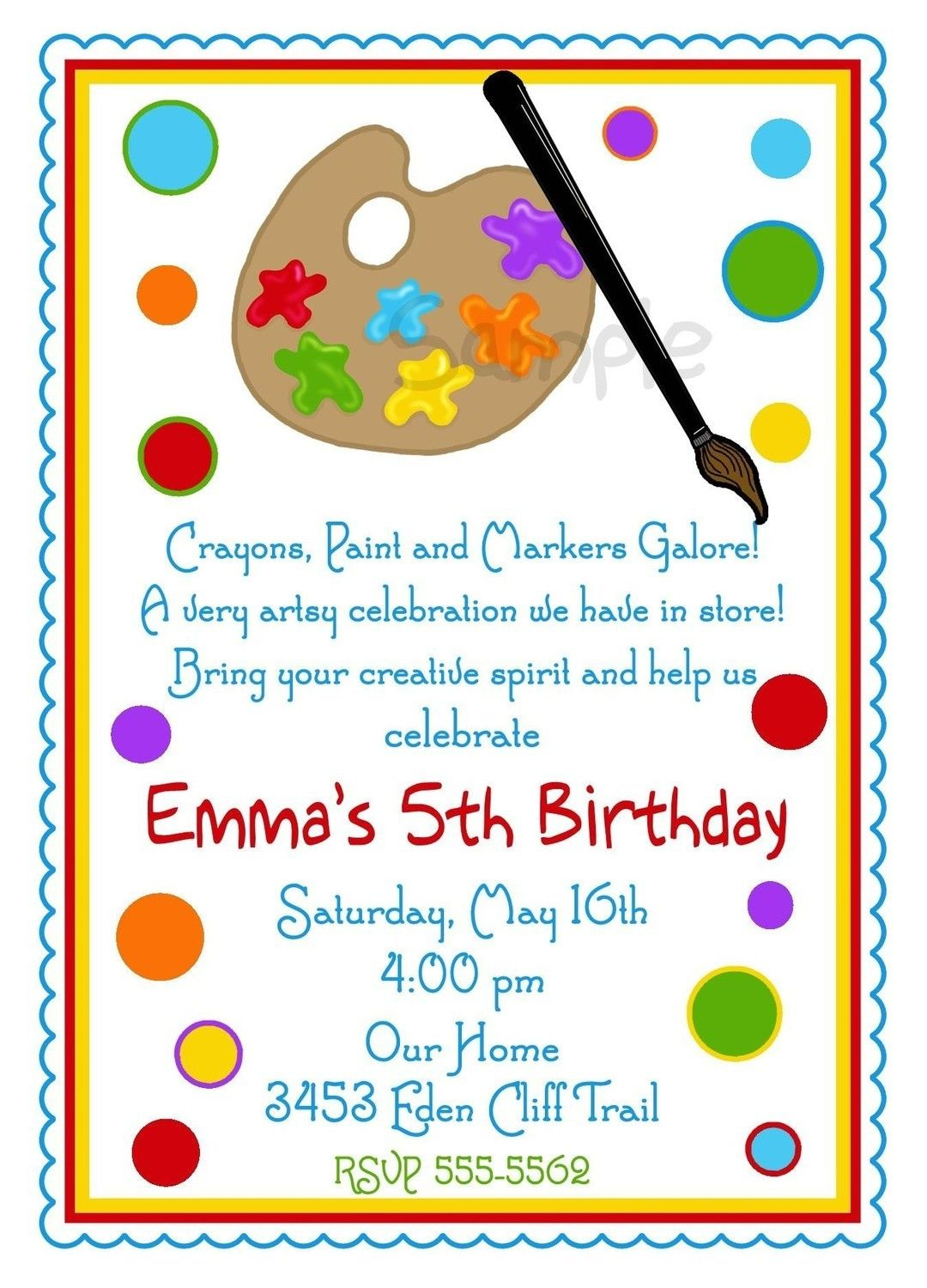 Personalized Invitations Art Painting Paint Pallette Crafts in dimensions 1080 X 1500