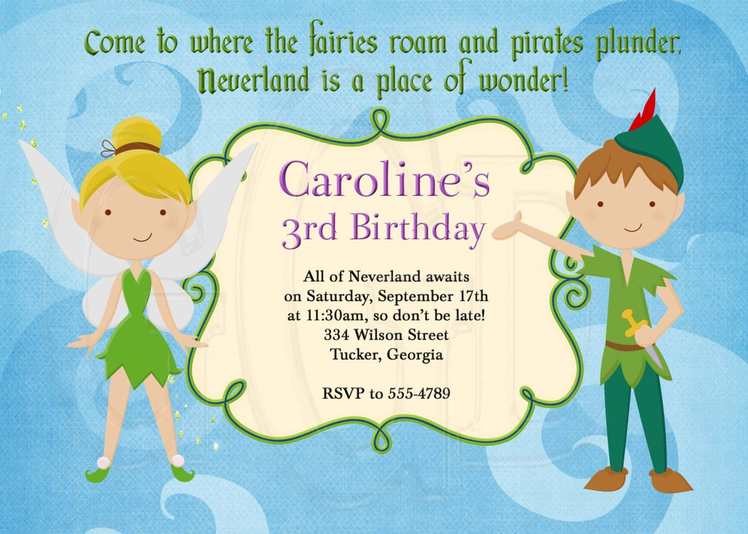 Peter Pan And Tinkerbell Birthday Invitation Neverland Birthday within measurements 1500 X 1071