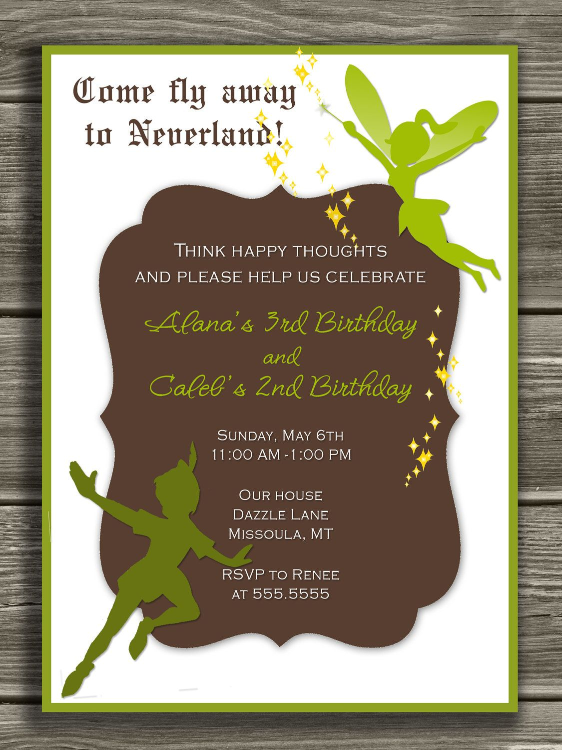 Peter Pan And Tinkerbell Invitation Free Thank You Card Included intended for measurements 1125 X 1500