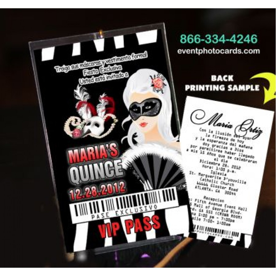 Phantom Of The Opera Sweet 16 Vip Pass Invitationsfor Quinceanera with regard to size 900 X 900