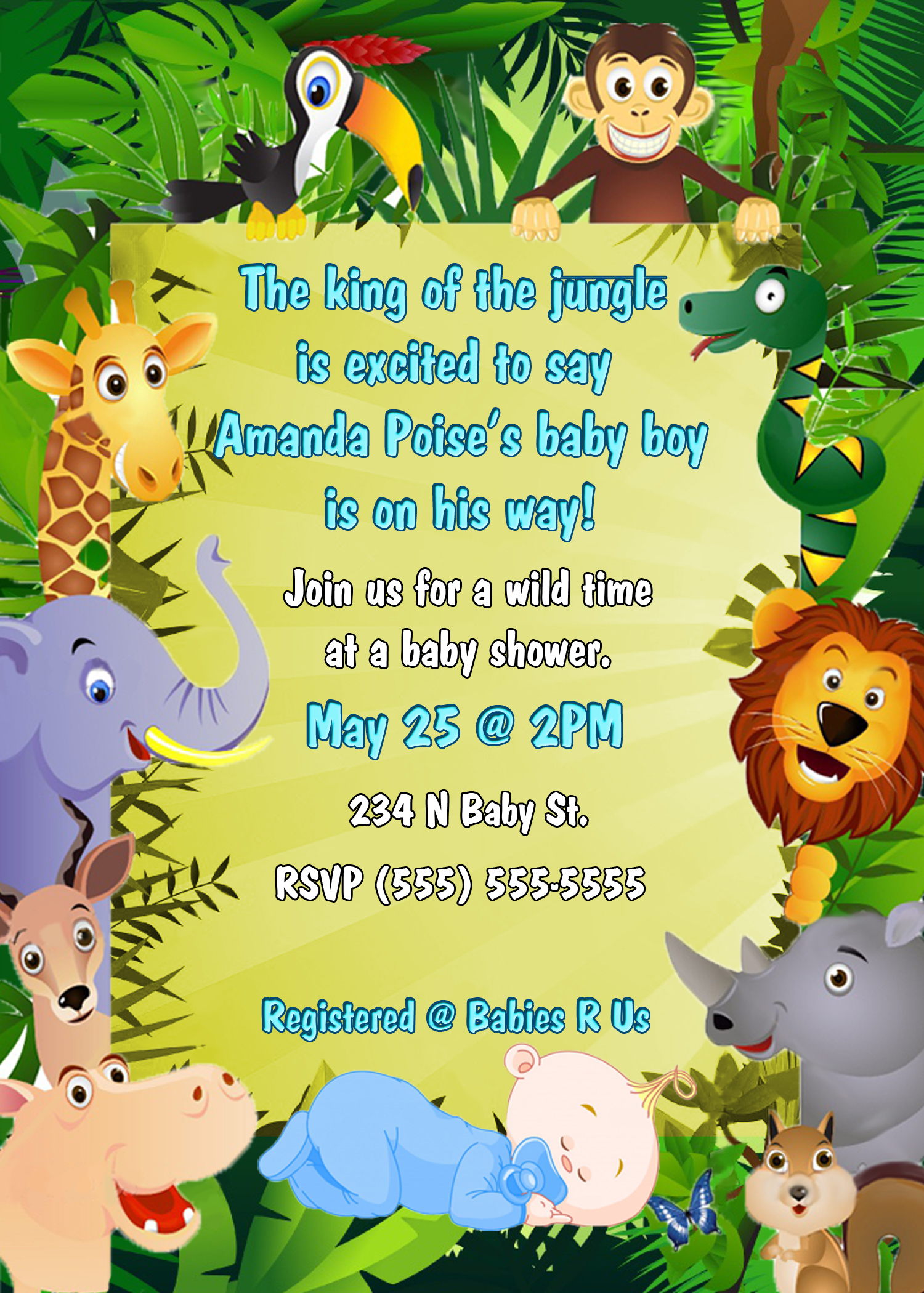 Photo Jungle Theme Ba Shower Invitation Image throughout size 1500 X 2100